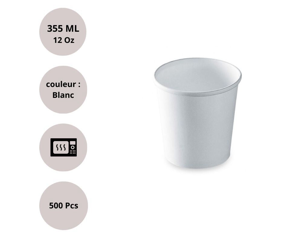 Pot Rond Kraft Blanc 355 ml (Ø90x86 mm) – Colis de 25 pièces