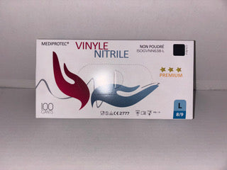 Gants Nitrile/Vinyle Noirs PREMIUM – Non Poudrés – Taille L – Boîte de 100 Gants