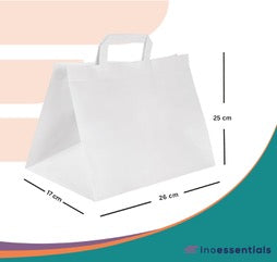 Sac Kraft Blanc 26x17x25 cm – Poignées Plates Renforcées – Élégant & Résistant – Lot de 250