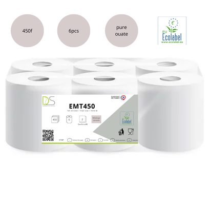 Essuie-Mains Dévidage Central Type 450F – Gaufrées Collées – Haute Absorption – Colis de 6 Rouleaux