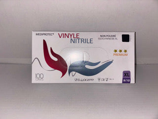 Gants Nitrile/Vinyle Noirs PREMIUM – Non Poudrés – Taille XL – Boîte de 100 Gants