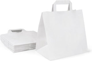 Sac Kraft Blanc 26x17x25 cm – Poignées Plates Renforcées – Élégant & Résistant – Lot de 250