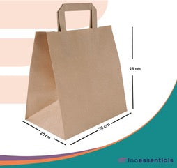 Sac Kraft Brun à Poignées Plates – 27x17x29 cm – Résistant & Écoresponsable – Lot de 250