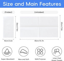 Serviette Non Tissée Blanche 40x40 cm – Aspect Tissu – Jetable Haut de Gamme