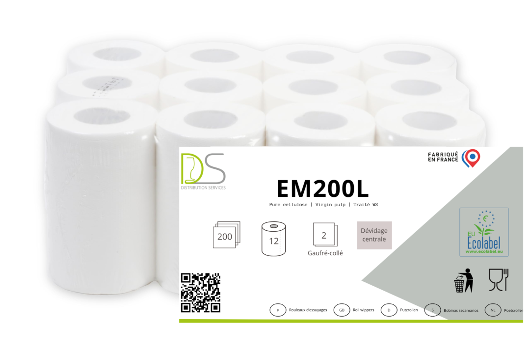 Essuie-Mains 2 Plis Dévidage Central – 200 Feuilles Lisses – Pure Ouate Blanche – Lot de 6 à 12