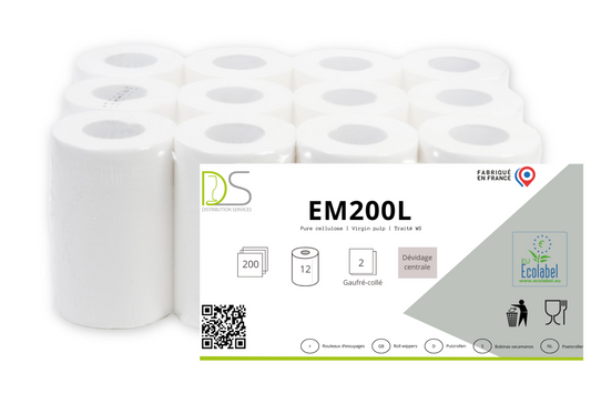 Essuie-Mains 2 Plis Dévidage Central – 200 Feuilles Lisses – Pure Ouate Blanche – Lot de 6 à 12